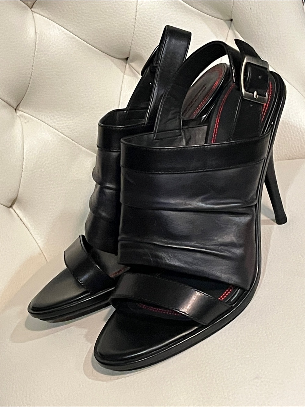 Miss Sixty Black Leather Strappy Slingback Heels Size 8 39 Beautiful